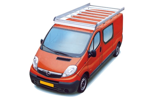Dachgepäckträger aus Aluminium für Opel Vivaro, Bj. 2002-2014, Radstand 3498mm, Normaldach, L2/H1, mit Hecktüren